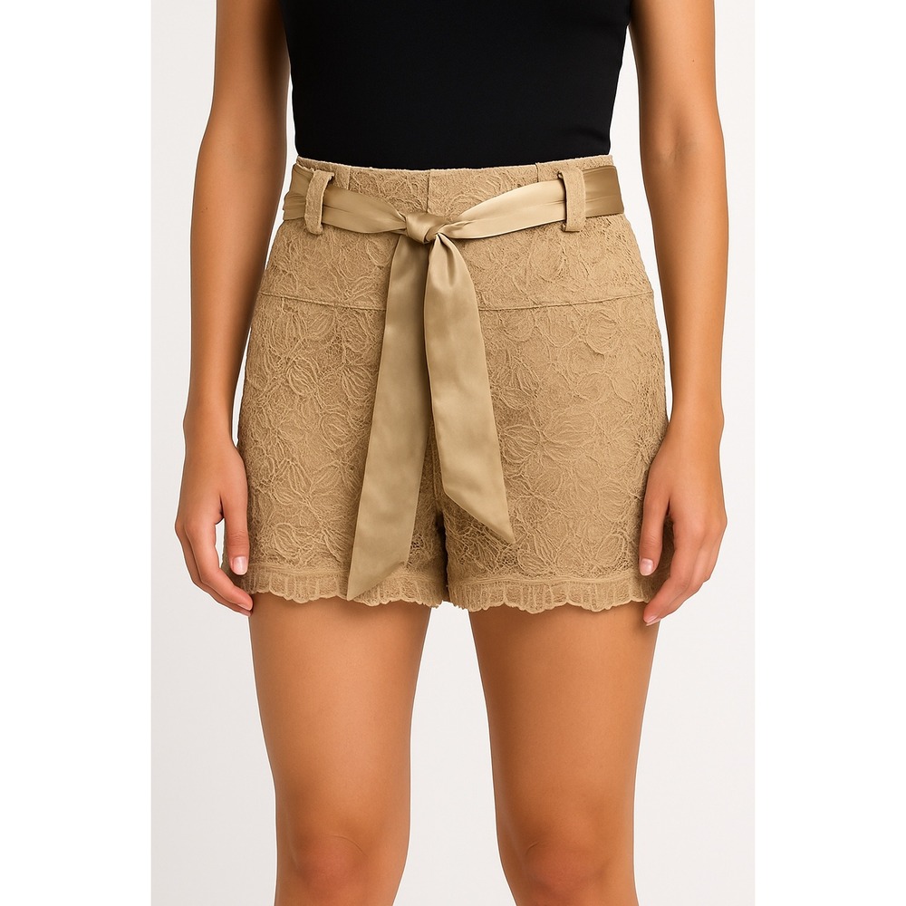 Guess by Marciano Lace Shorts with Gold Ribbon‎ Belt Beige Women's Size 4 Y2K